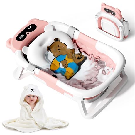 Collapsible Baby Bathtub for Newborn to Toddler (0-18 Month) - Portable Baby