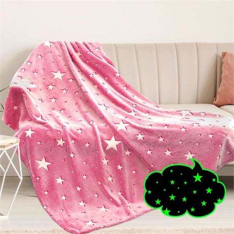 Preppy Blanket Glow in The Dark Blanket Girls Pink Star Blanket Fleece Blanket