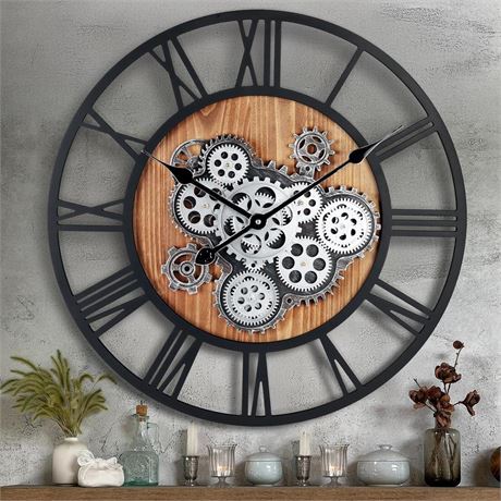 Lafocuse 23 Inch Gear Clock with Moving Gears,Large Wall Clocks for Living Room