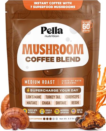Pella Nutrition Mushroom Coffee with Lion's Mane, Shiitake and More, Original