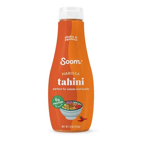 Soom Foods Harissa Tahini Squeeze Bottle 12oz (1 Pack) | Ready to Use Creamy