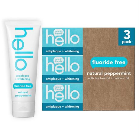 Hello Antiplaque Toothpaste, Fluoride Free for Teeth Whitening with Natural