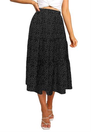 MEROKEETY Women's Boho Leopard Print Skirt Pleated A-Line Swing Midi Skirts