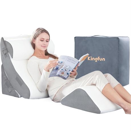 Kingfun 4pcs Orthopedic Bed Wedge Pillow Set for Post Surgery, Memory Foam for