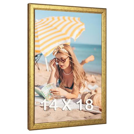 Wood 14x18 Frame Gold, Ornate Natural 18x14in Poster Picture Frame, Modern