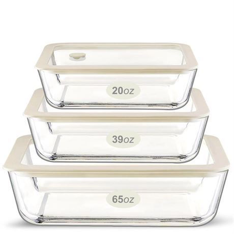 Urban Green Glass Food Container Set with Glass Lid, 3 Pack, Meal Prep