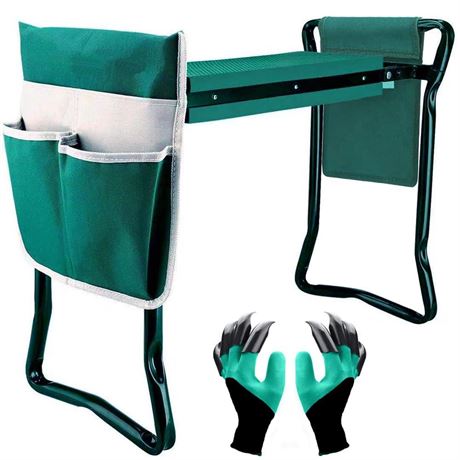 Garden Kneeler and Seat,with 2 Tool Bags Pouches and Claw Gloves,Portable