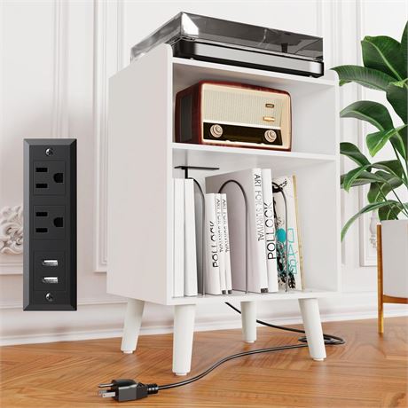 Record Player Stand, Turntable Stand with Record Storage and Charging Station &