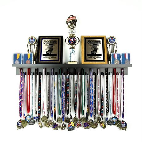 3ft- Medal Awards Rack Ultimate Medal Hanger Display and Trophy Shelf -