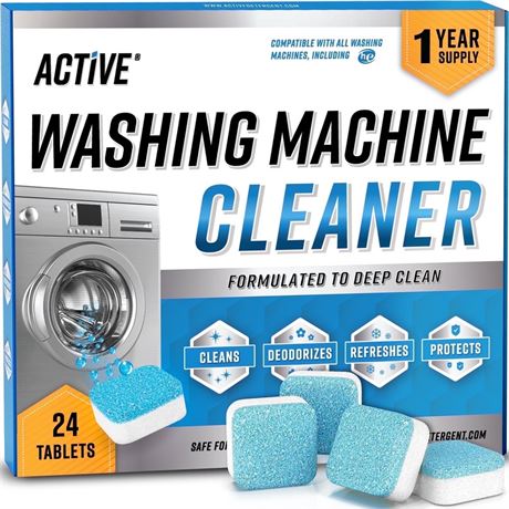 Active Washing Machine Cleaner and Descaler Tablets for HE Front and Top