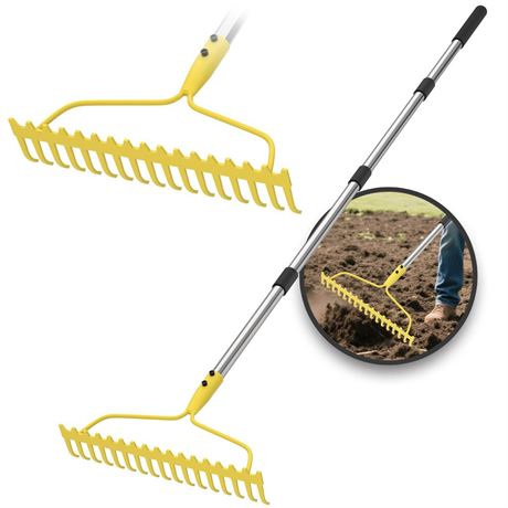 Garden Rakes for Lawns Heavy Duty, 6 FT Bow Rake for Leaves, 17-Tines Metal