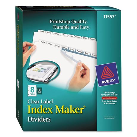 Avery 11557 Index Maker, Laser, Punched, 8-Tabs, 50 ST/BX, 8-1/2-Inch x11-Inch