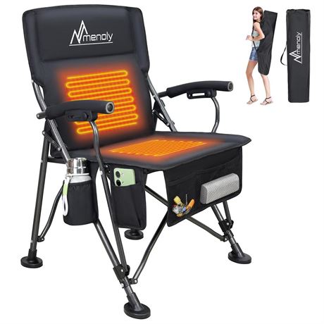 MENOLY Heated Camping Chair, Portable Heated Folding Chair, Heated Seat and