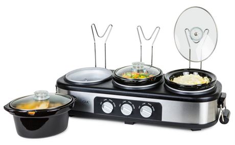 Nostalgia 1.5 qt Triple Slow Cooker, 3 Crock Pot Buffet Server with Removable