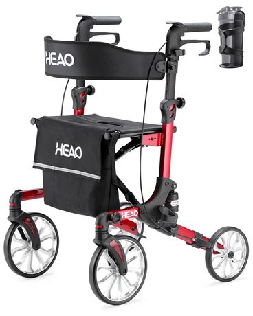 HEAO Rollator Walker with Seat, Shock Absorber Rolling Walker for Senior with