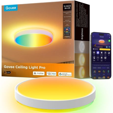 Govee Smart Ceiling Light 4300LM 15 Inch, RGBIC LED Ceiling Light Fixture Works