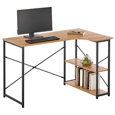 MDesign Large L-Shape Home Office Corner Desk with Shelves - Space Saving