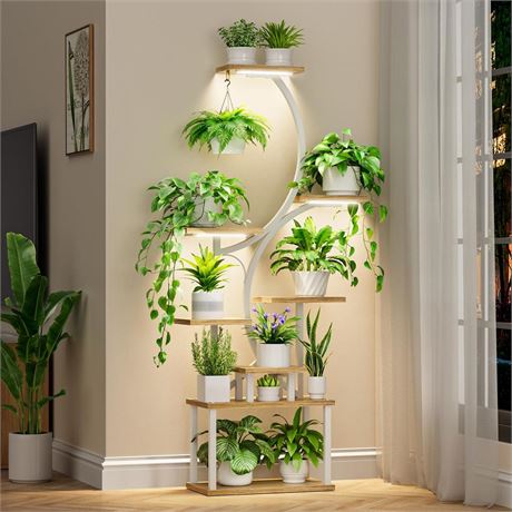 Plant Stand Indoor with Grow Lights, 8 Tiered Indoor Plant Shelf, 62" Tall