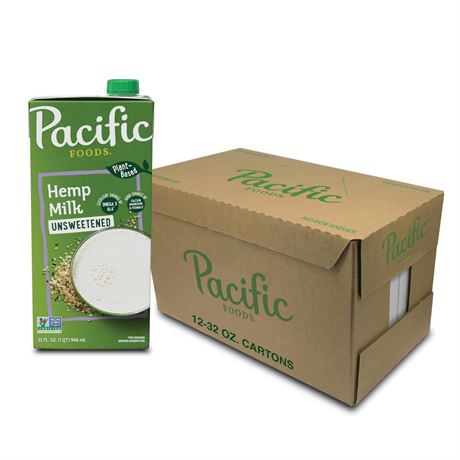 Pacific Foods Hemp Original Unsweetened Plant-Based Milk, Keto Friendly, 32 Fl