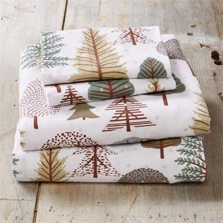 Great Bay Home Turkish Cotton Printed Flannel Sheet Set (King  Snowy Forest)
