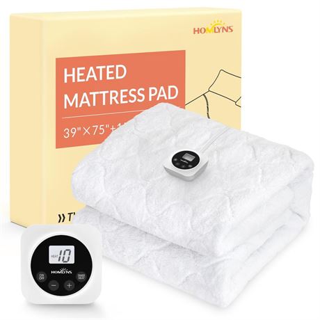 HOMLYNS LuxeHeat Electric Heated Mattress Pad Twin Size Single Control 10 Heat