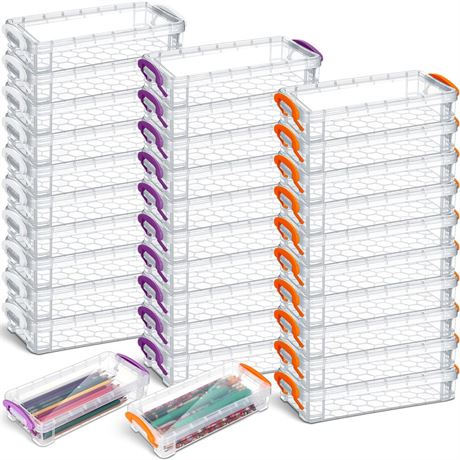 Cholemy 30 Pcs Plastic Pencil Box Bulk Large Capacity Pencil Case Crayon Box