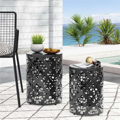 Modern Black Metal S2 End Table - Durable Iron Accent for Home & Outdoor Use,