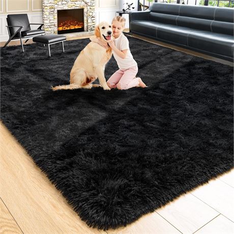 Noahas Fluffy Black 8x10 Area Rugs for Living Room,Thick Plush Shag Rug,Large