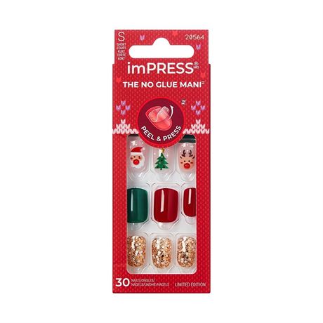 KISS imPRESS Holiday Press On Nails, ‘The Magic’, Multicolor, Short Squoval, 30