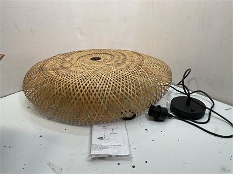 Boho Bamboo Pendant Light, 23.64in Bohemian Hand-Woven Rattan Chandelier