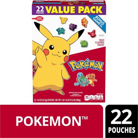 Betty Crocker Pokemon Fruit Flavored Snacks, Fat Free and Gluten Free, Value