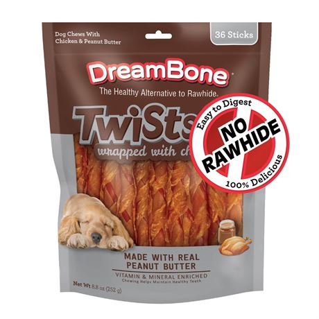 DreamBone Twists Wrapped with Chicken Rawhide-Free Dog Chews, 8.8 Oz. (36 Count)