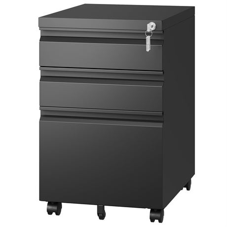 Letaya 3 Drawer Mobile File Cabinet with Lock,Under Desk Metal Filing Cabinets
