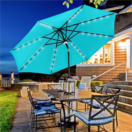 Sunoutife 10FT Patio Umbrella with 40 Solar LED Lights, Large Outdoor Table