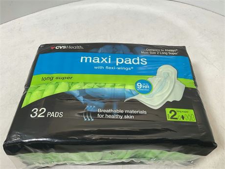 CVS Maxi Pads with Wings, Long Super, 32 Ct