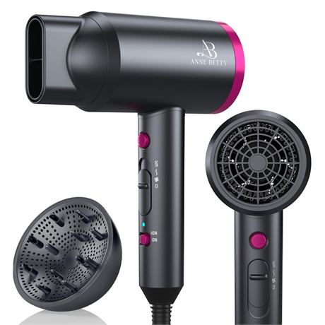 Hair Dryer with Diffuser for Curly Hair, 1800W Ionic Blow Dryer for Women &