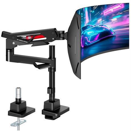 ARES WING Heavy Duty Monitor Arm, Ultrawide Monitor Stand up to 57” and 66 Lbs,