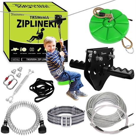 100 ft /120 ft /150 ft/180ft Zip Line Kit for Kids and Adult Up to 380 lb -