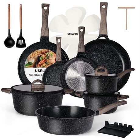 USELUCK Pots and Pans Set Non Stick Non-Toxic 22 Pcs Ceramic Cookware Sets