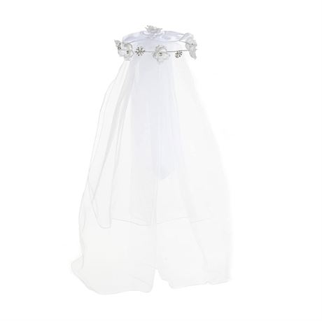 Communion Veil Girls White Floral Wreath Lace Veil (white and bow) Style B