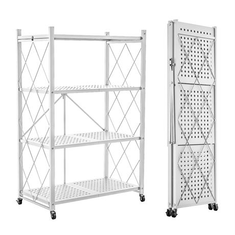 4-Tier Foldable Storage Shelf with Wheels - Metal Collapsible Shelving Unit