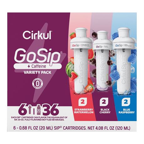 Cirkul GoSip Flavor Cartridge Variety Pack, 6-Pack (2 Blue Raspberry, 2 Black
