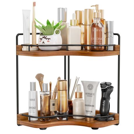 2-Tier Corner Bathroom Counter Organizer with Embedded Screw Holes, Secure &