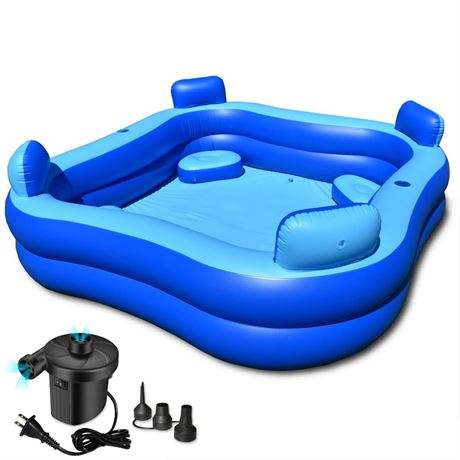 Rukala™ Inflatable Pool with Seats and Headrests 8' x 8' - Electric Pump