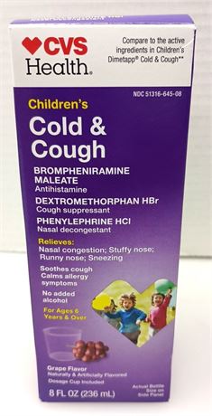 CVS Health Children’s Cold & Cough Syrup 8 Fl Oz - Grape Flavor