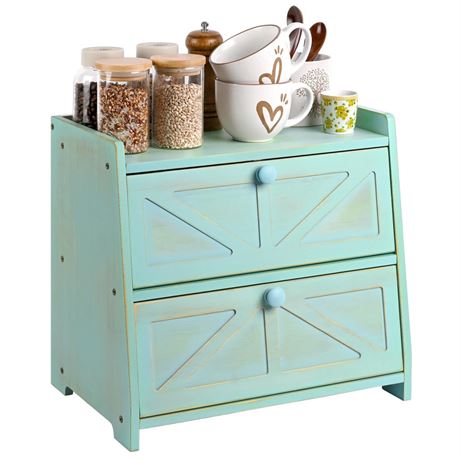 Vintage Double Layer Bread Box for Kitchen Countertop, Bamboo Bread Storage