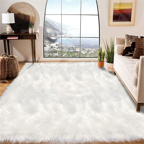 Latepis 6x9 Faux Fur Sheepskin Rug for Living Room, Washable Rug for Playroom,