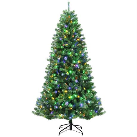 Costway 7ft Pre-lit Hinged Christmas Tree w/ Remote Control & 9 Lighting Modes