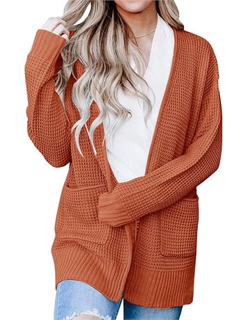 MEROKEETY Womens 2024 Long Sleeve Waffle Knit Cardigan Open Front Side Slit