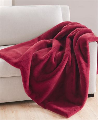 Charter Club Plush Faux Fur Throw, 50" X 60", Created for Macy's - Pomegranate